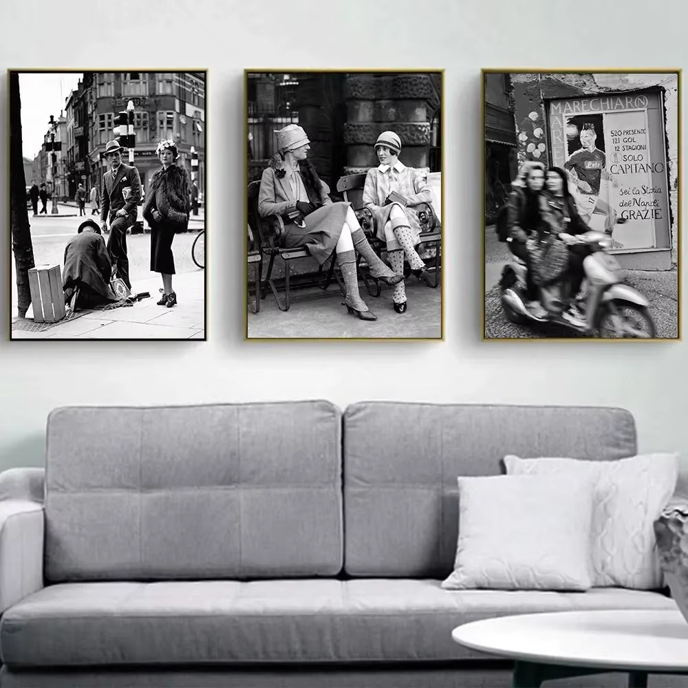 Vintage Fashion Prints For Wall - طباعة فوتوغرافية عتيقة باللونين الأسود والأبيض