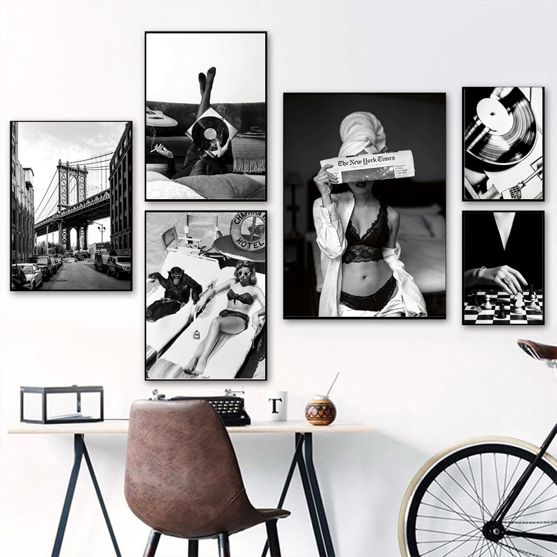أبيض وأسود خمر الرسم على لوحات - مراجعة Vintage Fashion Prints For Wall وسعره